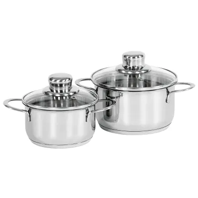 KRÜGER Bratentopf Saturn 2214GL | Kochtopf Edelstahl 14 cm | Glasdeckel | Kapselboden | alle Herdarten | Silber