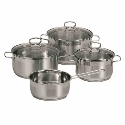 KRÜGER Topfset Manhattan SM 4 | Edelstahl 4-teilig | Induktion geeignet | Glasdeckel | 16/20 cm | rostfrei | silber