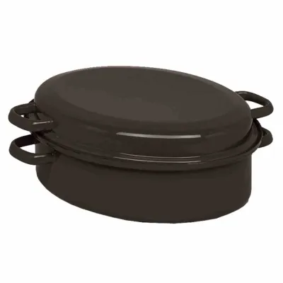 Krüger Gansbräter GR30 | 30 cm oval | Emaille-Stahlblech | mit Deckel | Induktion & Backofen | blau | 2,7 Liter