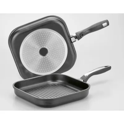 KRÜGER Grillpfanne DELTA 2228D | 28x28 cm eckig | Aluguss | Antihaftbeschichtung | Induktion geeignet | Schwarz