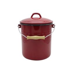 Krüger Mülleimer mit Deckel, emailliert, 5 Liter, rot, Emaille Eimer mit Deckel