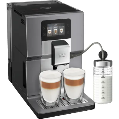 Krups Kaffeevollautomat EA875E Intuition Preference+ | One-Touch Cappuccino | Mahlwerk | Milchbehälter | silber