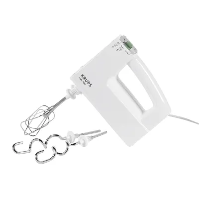 Krups Handmixer F 608 14 3 Mix 7000 | 500 Watt | stufenlos | Turbostufe | Antispritzfunktion | Edelstahl | Weiß