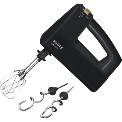 Krups Handmixer 3Mix 7000 F60858 | Jubiläumsedition | 500W | Edelstahlbesen & Knethaken | Tasche | schwarz/kupfer