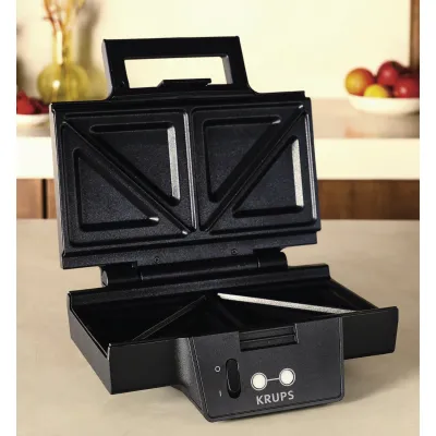 KRUPS Sandwichmaker FDK461 | groß für geteilte Sandwich-Toasts | Keramik-Antihaftplatten | 850W | Schwarz