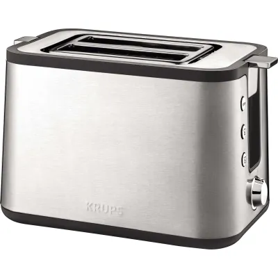 Krups Toaster KH 442 D | 2-Scheiben | Edelstahl/Schwarz | 720W | Brötchenaufsatz | 6 Stufen | Krümelschublade
