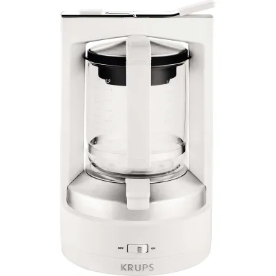 Krups Kaffeeautomat T8.2 KM4682 | Druckbrühsystem | 8–12 Tassen | 1L Glaskanne | Permanentfilter | Edelstahl | Weiß