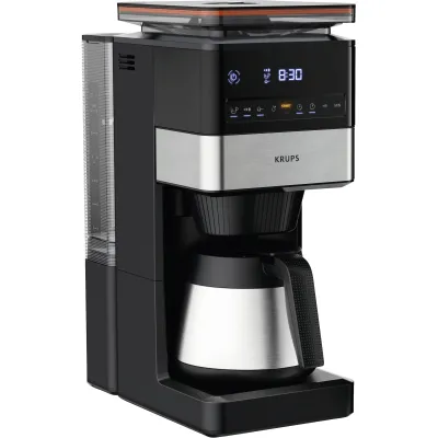 Krups Filterkaffeemaschine KT8428 | integrierte Mühle | 1,25 l | Timer | Edelstahl Isolierkanne | Schwarz-Edelstahl