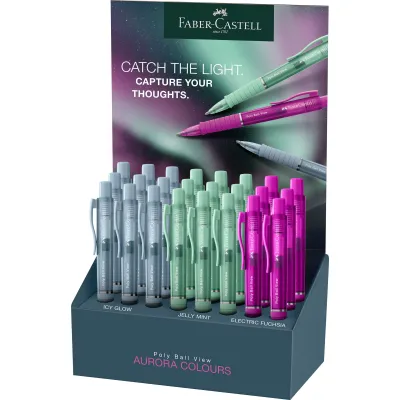Faber-Castell Kugelschreiber Poly Ball View Aurora 24 Stück | ergonomisch | Soft-Touch | blau | nachfüllbar