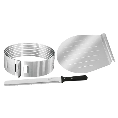 Zenker Kuchenschneidhilfe-Set 3-teilig | Edelstahl Ø26/28 cm | inkl. Konditormesser | spülmaschinengeeignet