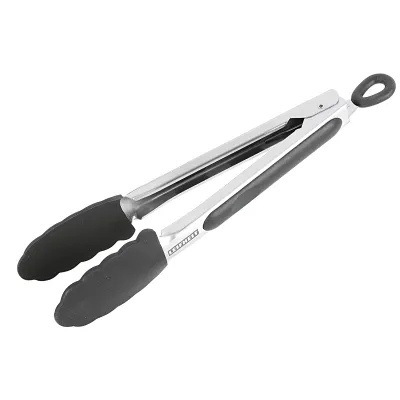 Leifheit Grillzange ProLine 23 cm | Edelstahlgriff | hitzebeständig | Nylonenden | Klick-Verschluss | silber/schwarz