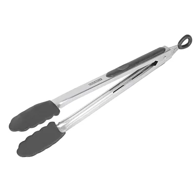 Leifheit Küchen- und Grillzange 3083 | 31 cm ProLine | Edelstahlgriff | hitzebeständige Nylon-Enden | Silber-Schwarz