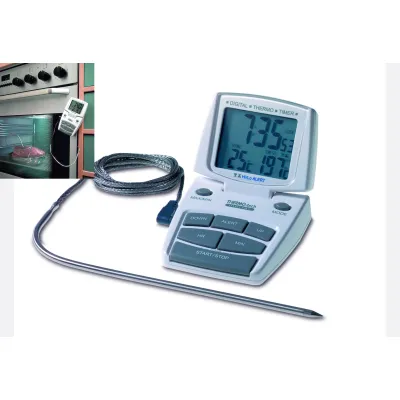 TFA Dostmann Digitales Bratenthermometer | Edelstahl-Sonde | Timer & Alarm | Messbereich -10 bis 200 °C | Weiß