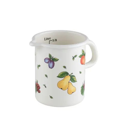 Riess Messbecher Küchenmaß 0337-068 | Emaille 0,5L | Skala | Induktion geeignet | Fruit Garden weiß