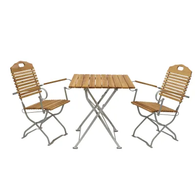 Gartengarnitur 3-teilig | Robinie massiv | Flachstahl verzinkt | klappbar | 70x70 cm Tisch | Outdoor