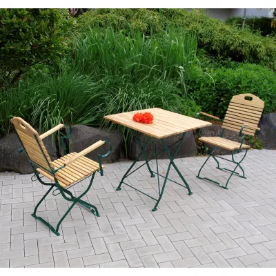 FRG Gartenmöbel-Set Bad Tölz | 3-teilig | Klappbar | 2x Sessel & Tisch 70x70 cm | Flachstahl moosgrün | Robinie