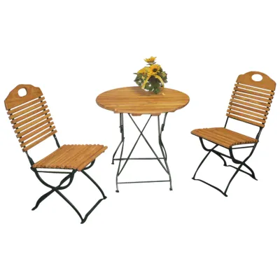 Gartengarnitur Bad Tölz 9020 | 3-teiliges Set | klappbar | Rundtisch 77cm | Robinienholz & moosgrüner Stahl | wetterfest