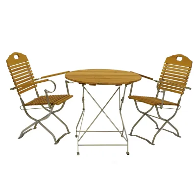 FRG Gartenmöbel-Set Bad Tölz 3-teilig | Balkon-Set klappbar | verzinkter Flachstahl | Robinienholz | Tisch rund 77 cm