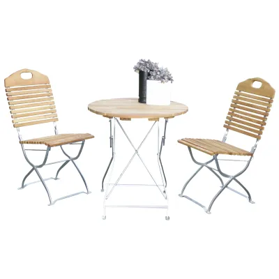 Gartenmöbel-Set BAD TÖLZ 3-tlg | 2 Stühle & 1 runder Tisch | klappbar | verzinkter Flachstahl | Robinie | Outdoor