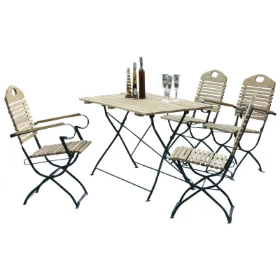 Gartengarnitur 5-teilig | klappbar | Robinie & moosgrüner Stahl | Tisch 110x70cm | Gartenmöbel Set