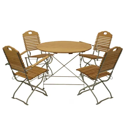 FRG Gartenmöbel Set Kurgarten Bad Tölz 5-teilig | klappbar | Flachstahl verzinkt | Robinie | runder Tisch 100 cm