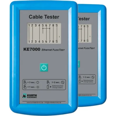 Kurth Electronic LAN-Kabeltester Set 2xKE7000 RJ45/RJ11 | Patchkabeltester | LCD-Anzeige | bis 150m