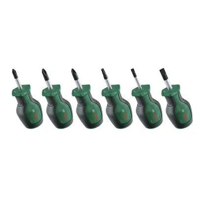Bosch Schraubendreherset 1600A032UK | Stubby 6-teilig | kurzer Schraubendreher | magnetische Spitze | schwarz