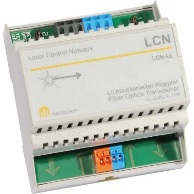 Issendorff Lichtleiterkoppler LCN-LLK | für Kunststoffkabel | Hutschiene REG 5TE | Bereichskoppler | 100m Reichweite
