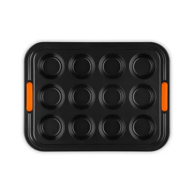 Le Creuset Muffinform 12er | 46058000010000 | Muffinblech Antihaft 12 Kammern | Carbonstahl | 40x30 cm | Schwarz