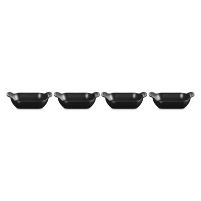 Le Creuset Mini-Backformen 4er-Set | rechteckig 13 cm | Gusseisen Backform | Gourmand Collection | schwarz matt