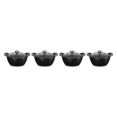 Le Creuset Mini-Cocotte Set 4-teilig 11 cm | Gusseisen | 300 ml | Schwarz Matt | Ofenfest | Wärmespeichernd