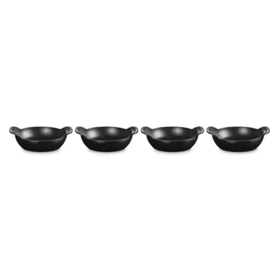 Le Creuset Mini-Cocotte 13 cm Set 4er | Gusseisen Bräter | matt schwarz | 300 ml | Gourmet Collection