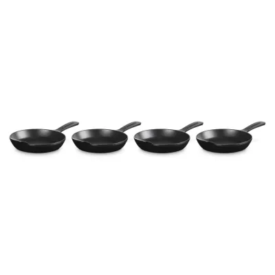 Gourmand Mini-Servierpfanne 4er-Set 16 cm Schwarz Matt | Gusseisen | 300 ml | emailliert | ofenfest | Einzelportionen