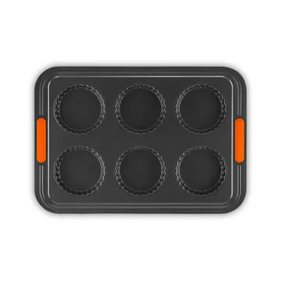 Le Creuset 6er Tarteform | Backform für kleine Tartes | Antihaftbeschichtung | Silikon-Griff | 38,7x26,9 cm | bis 240°C