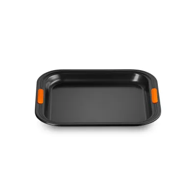 Le Creuset Backblech Hoch | 37x32x3 cm | hitzebeständige Silikongriffe | Ofenblech für große Mengen | Schwarz