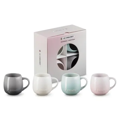 Le Creuset Becher-Set 4er | Tassen 320ml | Coupetasse | Minimalistisches Design | Geschwungene Form | Pastell