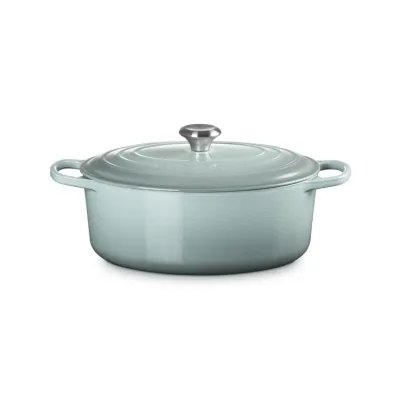 Le Creuset Bräter oval Signature 31 cm | Gusseisen Schmortopf | Induktion & Backofen geeignet | Sea Salt Blau