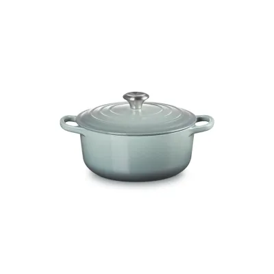 Le Creuset Bräter rund Signature 20 cm Sea Salt | Gusseisen Schmortopf | induktionsgeeignet | hitzebeständig | blau