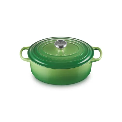 Le Creuset Bräter oval Signature 29 cm Bamboo | Gusseisen | Induktion | 4,7 Liter | backofenfest | grün