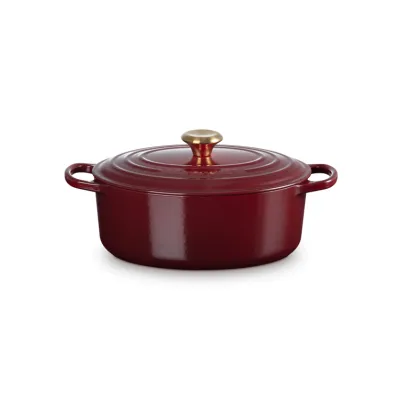 Le Creuset Bräter oval Signature 29 cm | Gusseisen | Induktion geeignet | 4,7 Liter | backofenfest | rot (Garnet)