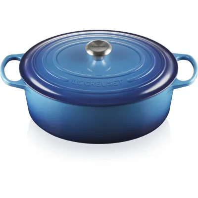 Le Creuset Bräter oval Signature 31 cm | Gusseisen | Induktion geeignet | 6,3 Liter | Edelstahl-Knauf | azure