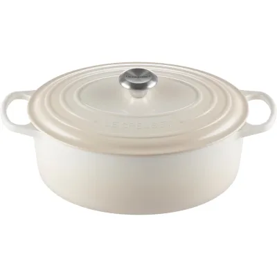 Le Creuset Bräter Signature oval 31cm | Gusseisen Bräter | Induktion & backofenfest | 6,3L | Meringue Creme