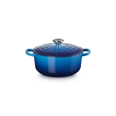 Le Creuset Bräter rund Signature 21177202202430 | Gusseisen | 20 cm | 2,4 Liter | Induktion | backofenfest | Azure Blau