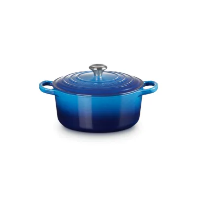 Le Creuset Bräter rund Signature 22 cm | Gusseisen | Induktion geeignet | 3,3 Liter | backofenfest | Azure