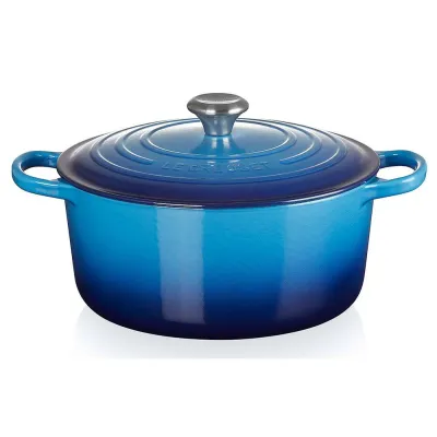 Le Creuset Bräter Signature rund 26 cm | Gusseisen | Induktion geeignet | backofenfest | 5,3 L | azure