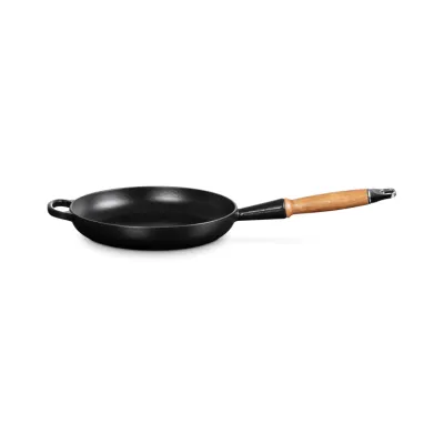 Le Creuset Bratpfanne Signature 24cm Schwarz Matt | Gusseisen | Antihaft-Patina | Holzgriff | induktionsgeeignet | 1,6l