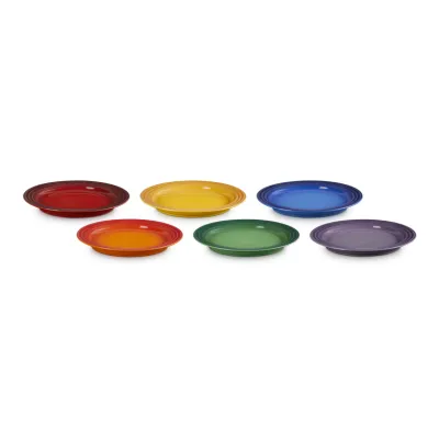 Le Creuset Frühstücksteller 22 cm 6er Set | Steinzeug | Handgefertigt | Kratzfest | Bunt | Regenbogenfarben