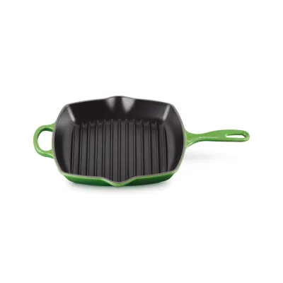 Le Creuset Grillpfanne quadratisch Signature 26 cm | Gusseisen | Induktion geeignet | Emaille | Bamboo grün
