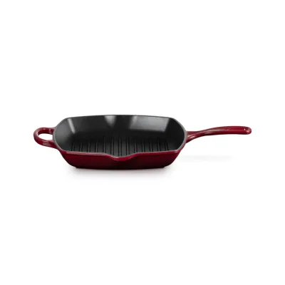 Le Creuset Grillpfanne quadratisch Signature 26 cm | Gusseisen | für Induktion | ergonomische Griffe | Farbe Garnet