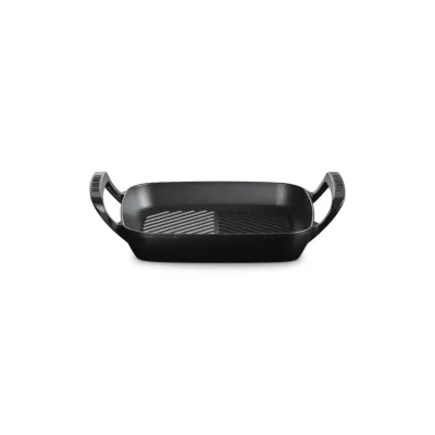 Grillpfanne quadratisch 26 cm | Gusseisen emailliert | BBQ Outdoor | Rillenboden | Schwarz matt | fettarm